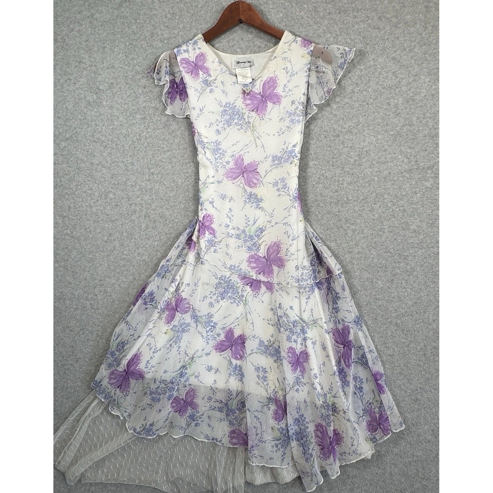 Disorderly Kids Girls 16 Butterfly‎ Floral Chiffon Dress Purple Ruffle Faerie
